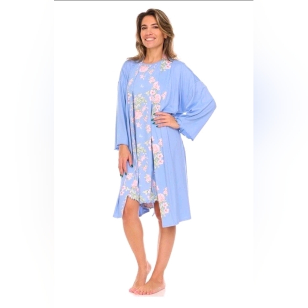 Flora Nikrooz Women's Short Sleeve 2 Piece Sleep Dress & Robe Set Size L